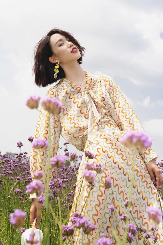 【波浪纹真丝衬衫】臣禾【100%真丝】长袖真丝飘带印花衬衣K212051004 商品图4