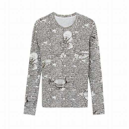 谜底2021秋季新款飞行器印花合体圆领长袖打底T恤外穿213MT1692 商品图4