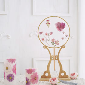 押花团扇-勒杜鹃