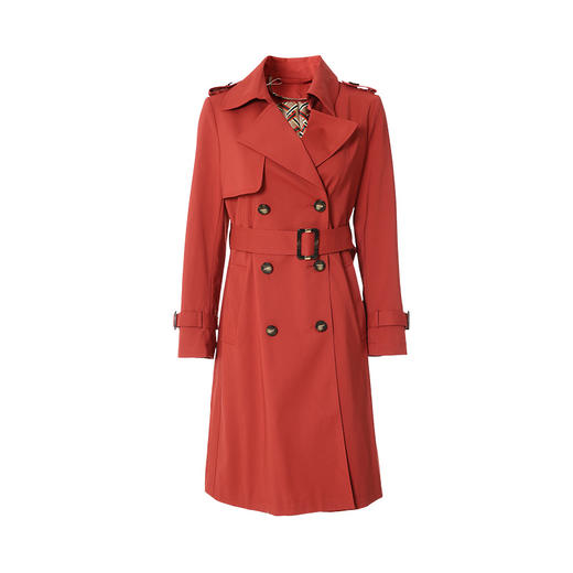 EITIE爱特爱新款经典翻领时尚双排扣收腰红色中长风衣外套C2104812 商品图3