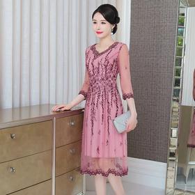 MLY-60805A初秋婚宴高贵中式绣品蕾丝七分袖连衣裙