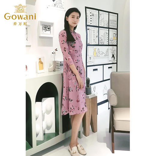 乔万尼秋装修身气质显瘦印花七分袖欧货连衣裙女中长款EN3E418 商品图1