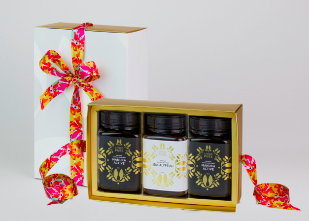 三瓶金色缎带蜂蜜礼盒麦卢卡二加一
