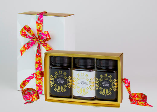 三瓶金色缎带蜂蜜礼盒麦卢卡二加一 商品图0