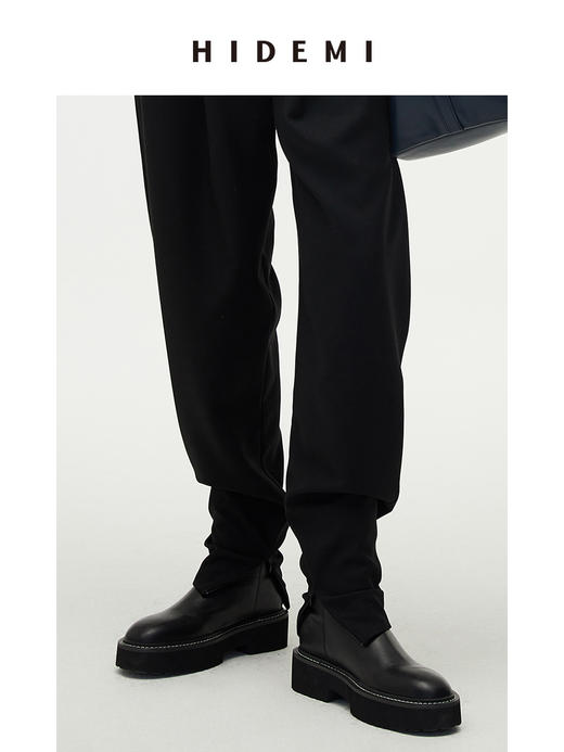 HIDEMI简约加厚增高底女鞋牛皮擦色短靴 黑色牛皮/棕色牛皮/墨绿色麂皮 商品图4