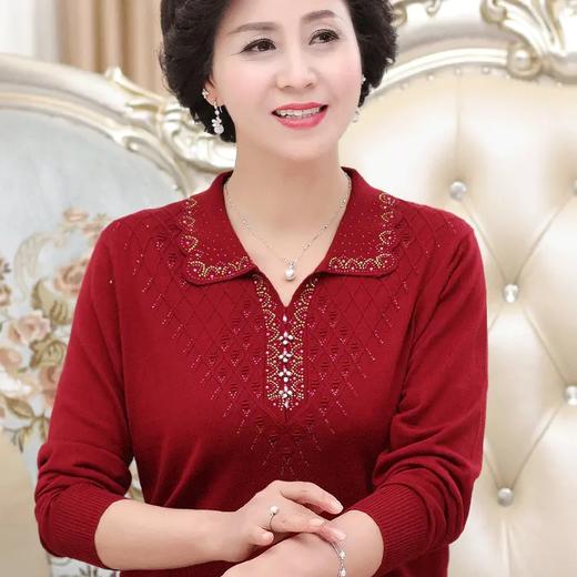 TZW-纯色妈妈装毛衣中老年人女翻领打底针织小衫 商品图1