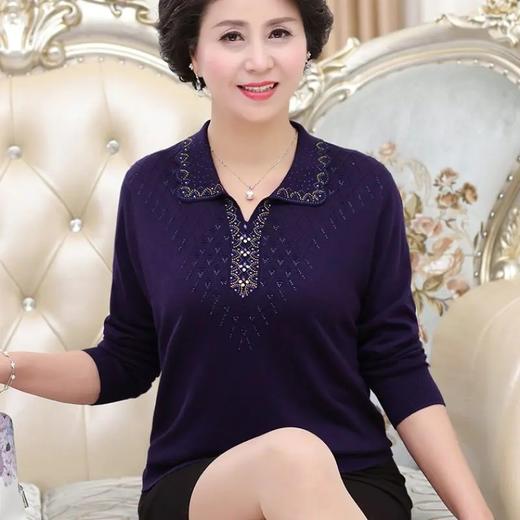TZW-纯色妈妈装毛衣中老年人女翻领打底针织小衫 商品图4
