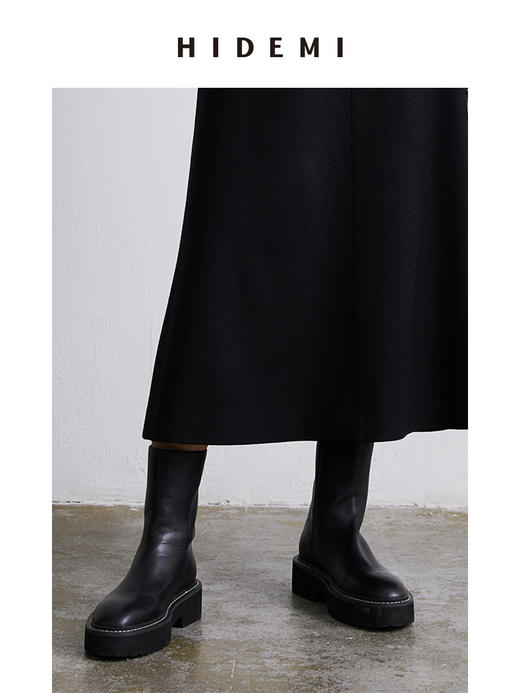 HIDEMI简约加厚增高底女鞋牛皮擦色短靴 黑色牛皮/棕色牛皮/墨绿色麂皮 商品图9