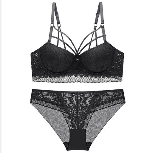 【服饰鞋包】女式蕾丝舒适胸罩上薄下后聚拢内衣套装 商品图2