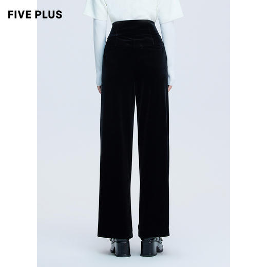 FIVE PLUS2021新款女秋装复古丝绒阔腿裤女宽松直筒裤休闲长裤子2NN3064510 商品图3