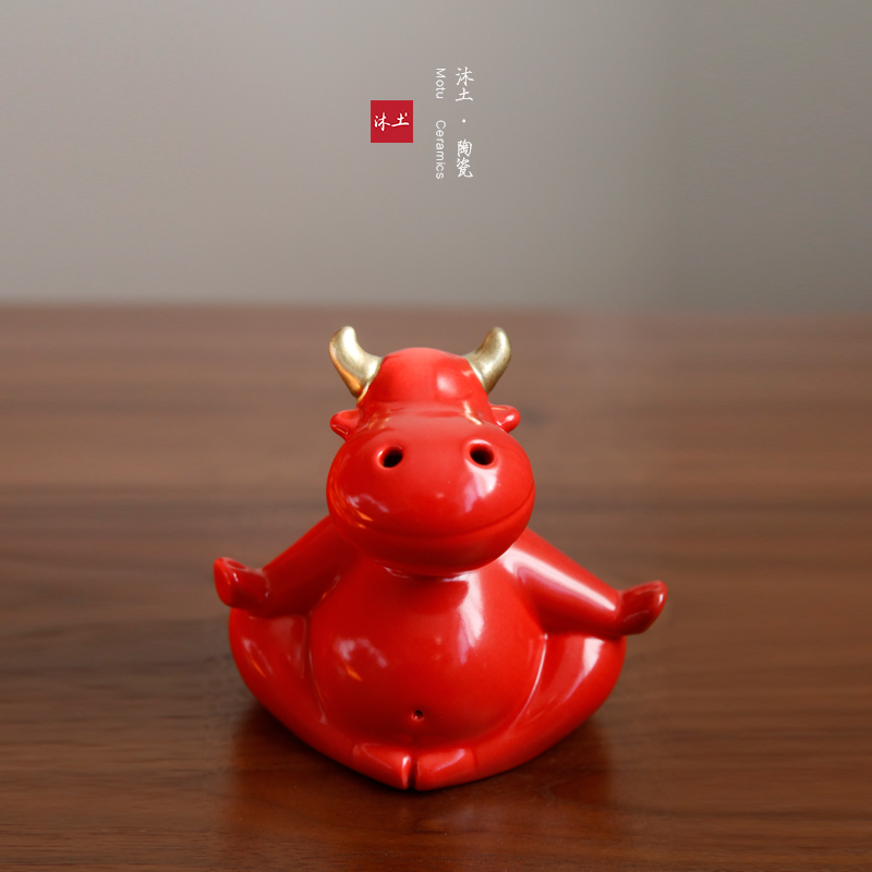 轻奢原创生肖牛“MOMO”陶瓷香器礼物摆件【下单赠价值29.9元炫彩杯】