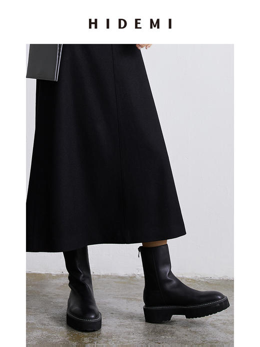 HIDEMI简约加厚增高底女鞋牛皮擦色短靴 黑色牛皮/棕色牛皮/墨绿色麂皮 商品图10