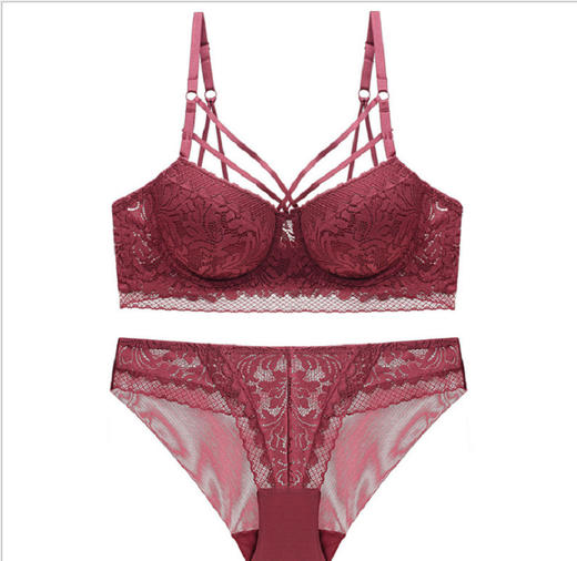 【服饰鞋包】女式蕾丝舒适胸罩上薄下后聚拢内衣套装 商品图1