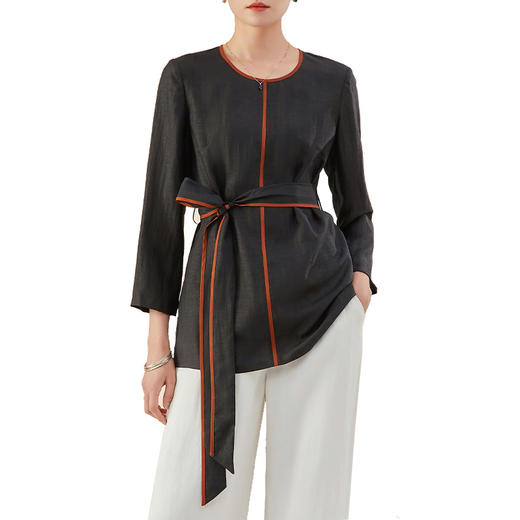 TANGY Collection/天意精品2021年秋冬新品真丝撞色莨绸香云纱T恤 商品图4