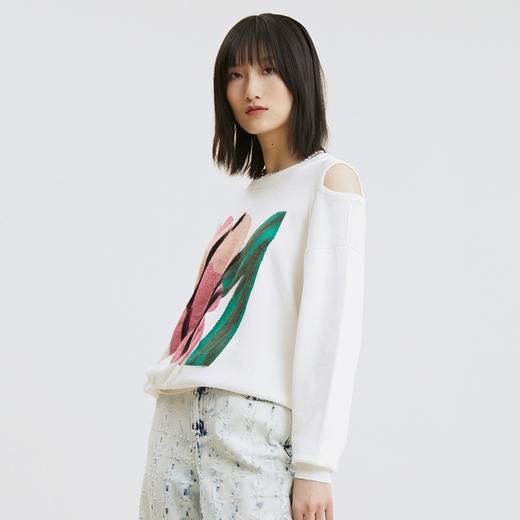 谜底长袖针织衫2021秋季新款涂鸦提花宽松圆领套头衫女213MZ2041 商品图1