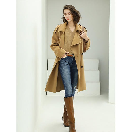 COCOBELLA轻奢气质手工双面呢纯羊毛大衣女明线设计外套WL13 商品图2