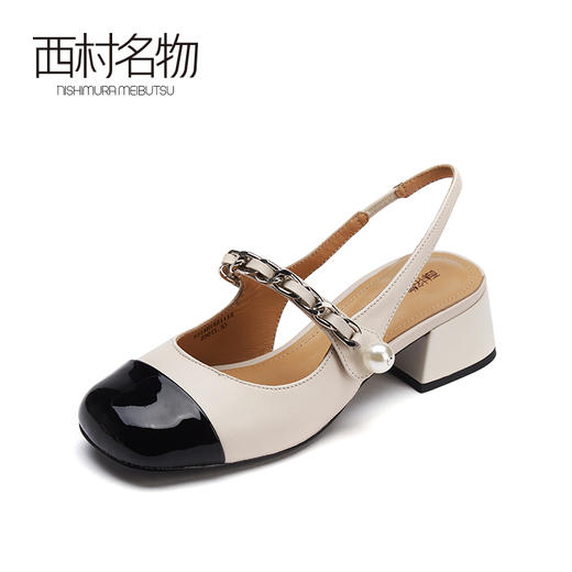 西村名物2021夏包头凉拖女中跟一字带仙女风复古玛丽珍单鞋X21AH15211 商品图1