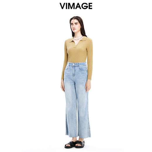 VIMAGE纬漫纪秋季新款款时尚百搭纯色V领针织衫女上衣套头V1601214 商品图5