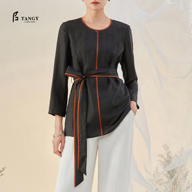 TANGY Collection/天意精品2021年秋冬新品真丝撞色莨绸香云纱T恤