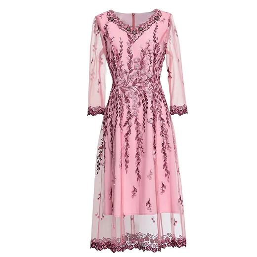 MLY-60805A初秋婚宴高贵中式绣品蕾丝七分袖连衣裙 商品图4