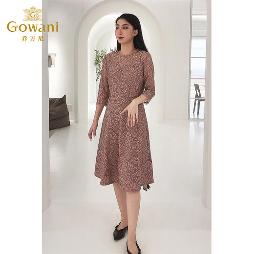 乔万尼春季蕾丝高腰修身气质名媛淑女长袖连衣裙EB3E228 商品图1