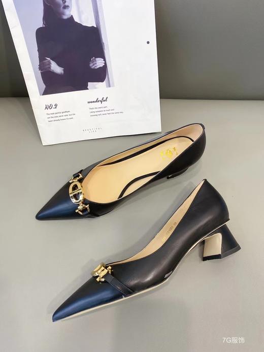 SE21001#胎牛皮尖头矮跟高跟鞋 商品图2