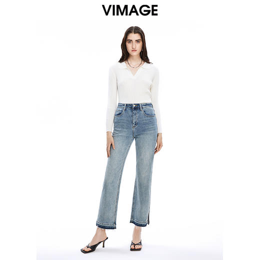 VIMAGE纬漫纪秋季新款款时尚百搭纯色V领针织衫女上衣套头V1601214 商品图9