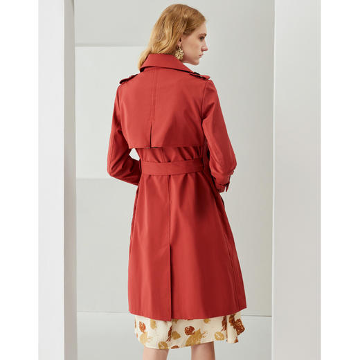 EITIE爱特爱新款经典翻领时尚双排扣收腰红色中长风衣外套C2104812 商品图2