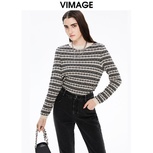 VIMAGE纬漫纪秋季新款显瘦舒适套头针织衫V1601203 商品图5