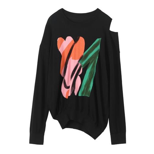 谜底长袖针织衫2021秋季新款涂鸦提花宽松圆领套头衫女213MZ2041 商品图4