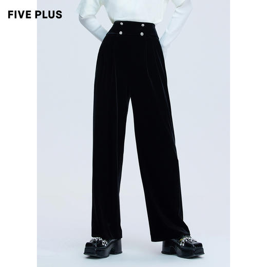 FIVE PLUS2021新款女秋装复古丝绒阔腿裤女宽松直筒裤休闲长裤子2NN3064510 商品图0