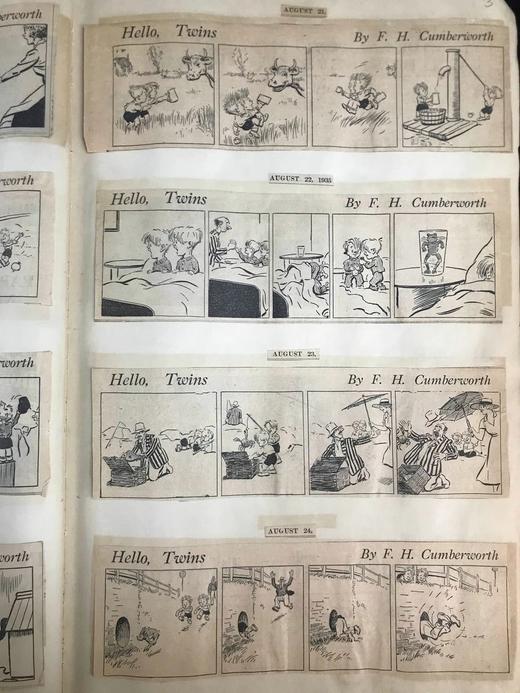 50*33cm巨册！约20世纪早期 F.H.坎伯沃思漫画剪报收集册 数百幅收藏 精装4开 商品图3