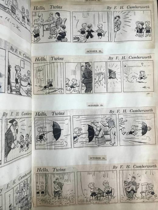 50*33cm巨册！约20世纪早期 F.H.坎伯沃思漫画剪报收集册 数百幅收藏 精装4开 商品图9