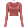【裸感】法式红挂脖带胸垫长袖弹力紧身健身服女瑜伽服 商品缩略图4