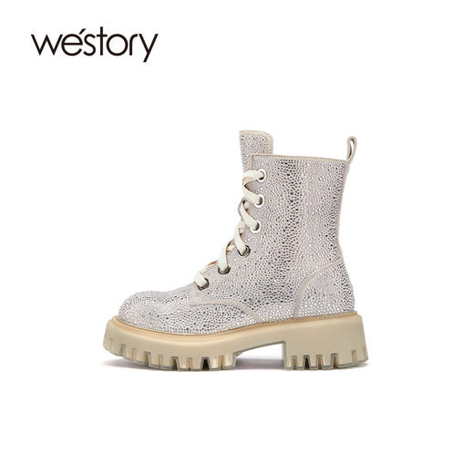 westory2021秋季新款英伦风厚底增高马丁靴短靴车靴W21DS81301 商品图1