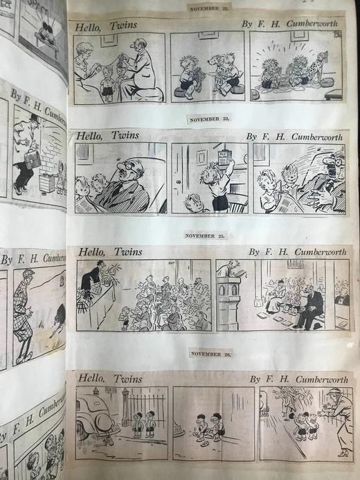 50*33cm巨册！约20世纪早期 F.H.坎伯沃思漫画剪报收集册 数百幅收藏 精装4开 商品图5