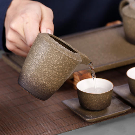 粗陶侧把公道杯茶具单个公杯陶瓷倒茶公道壶匀杯仿古分茶器海礁石 商品图2