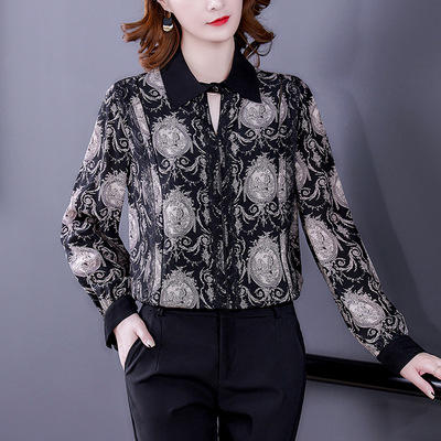 AHM- yyjr6856 衬衫女装2021秋冬季新款贵夫人上衣复古优雅宽松显瘦提花衬衣 商品图0