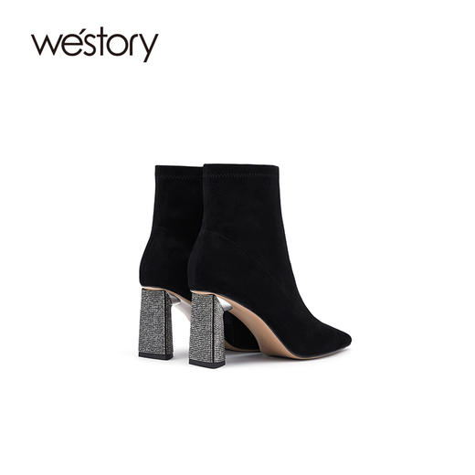 westory2021秋季新款小香风时尚女靴尖头粗跟小众短靴W21DS80961 商品图2