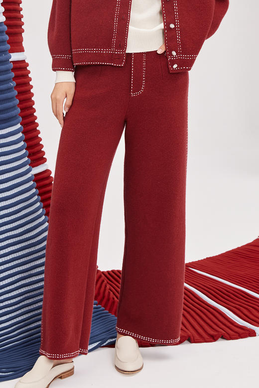 手工刺绣撞色羊绒裤 SJF93K379N 商品图4