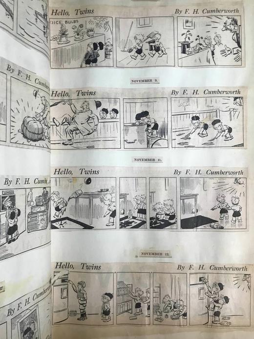 50*33cm巨册！约20世纪早期 F.H.坎伯沃思漫画剪报收集册 数百幅收藏 精装4开 商品图7