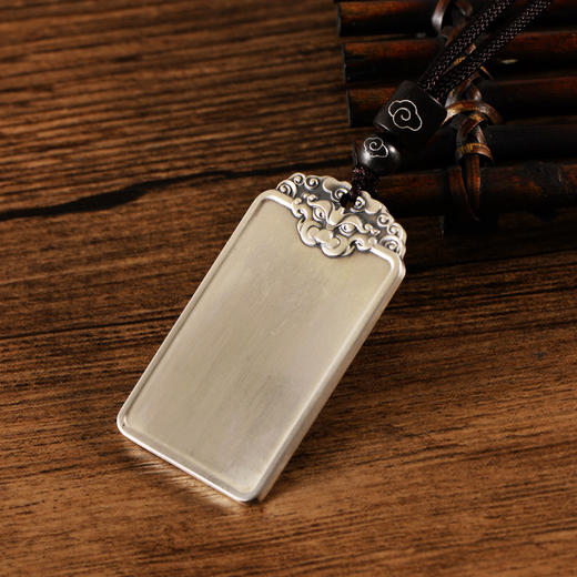 999足银民族风饕餮祥云男光面吊坠国潮个性银套链配绳子 商品图4