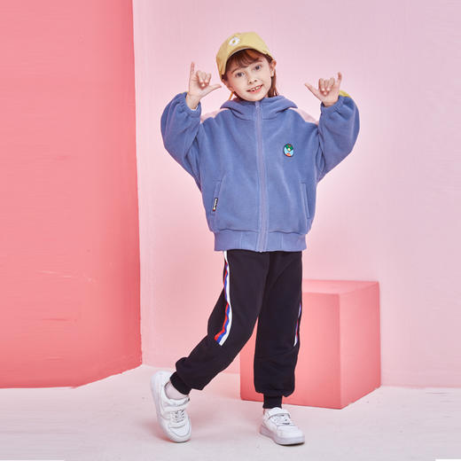 【24年反季特价清仓】龙之涵儿童连帽摇粒绒上衣拼接撞色袖摇粒绒外套2021秋季新款 商品图10