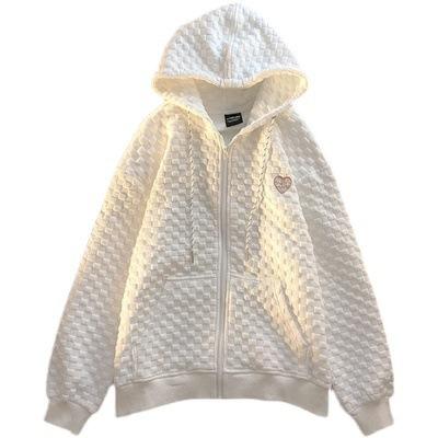 2021秋装新款连帽卫衣女宽松华夫格韩版百搭设计感长袖开衫外套潮圣诞七夕情人节 商品图4