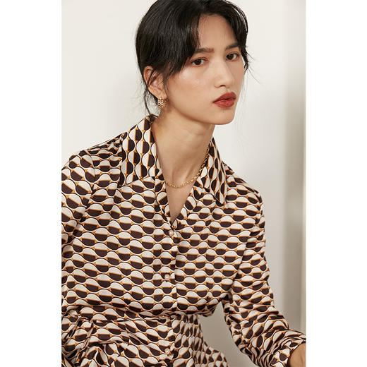 HeyDress法式复古缎面衬衫女春别致波纹印花衬衣收腰时尚设计感长袖上衣 商品图3