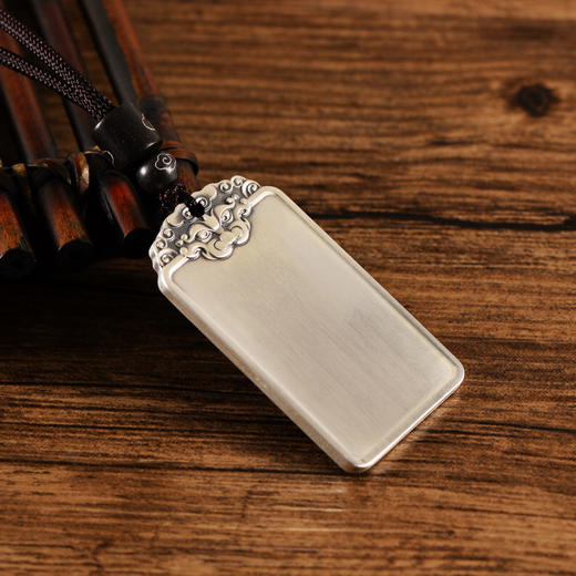 999足银民族风饕餮祥云男光面吊坠国潮个性银套链配绳子 商品图1