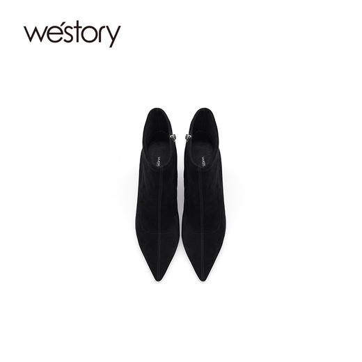 westory2021秋季新款小香风时尚女靴尖头粗跟小众短靴W21DS80961 商品图3