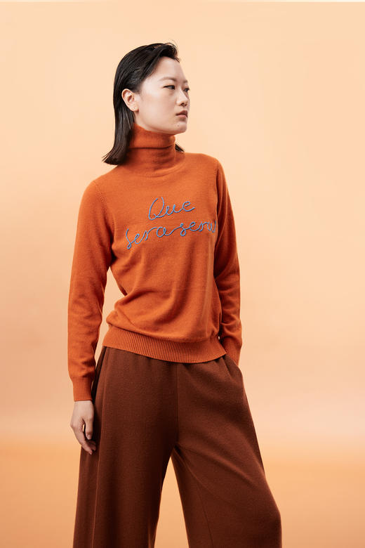 双翻领手工绣花羊绒女套衫 SJF93W419N 商品图6