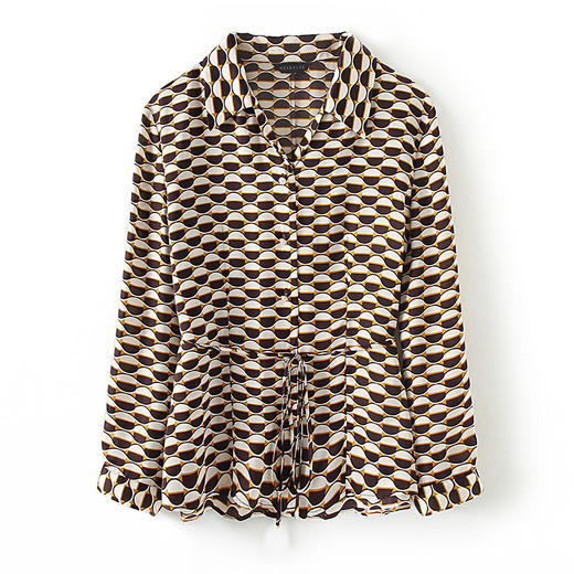 HeyDress法式复古缎面衬衫女春别致波纹印花衬衣收腰时尚设计感长袖上衣 商品图4