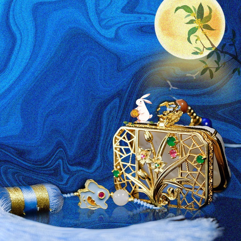 窗前明月光·玉兔兰花白玉香囊流苏挂饰中秋古风